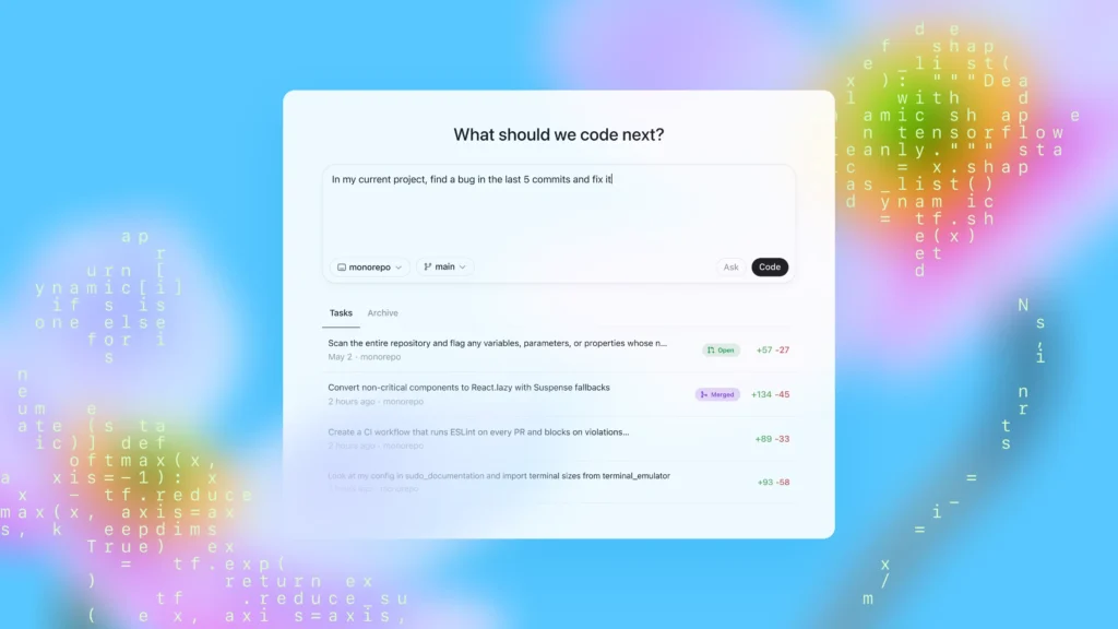 OpenAI Codex interface showing AI-generated Python code
